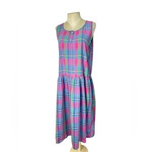 Vintage pastel plaid jumper dress sundress size L pockets Summer madras